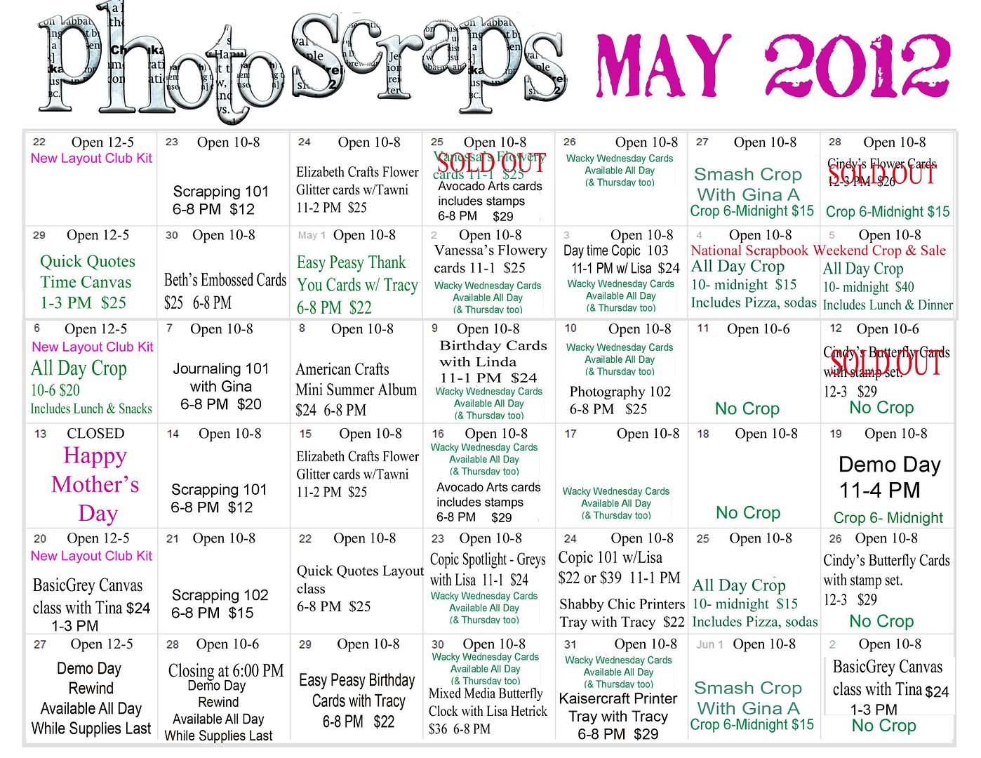 Photo Scraps May Calendar